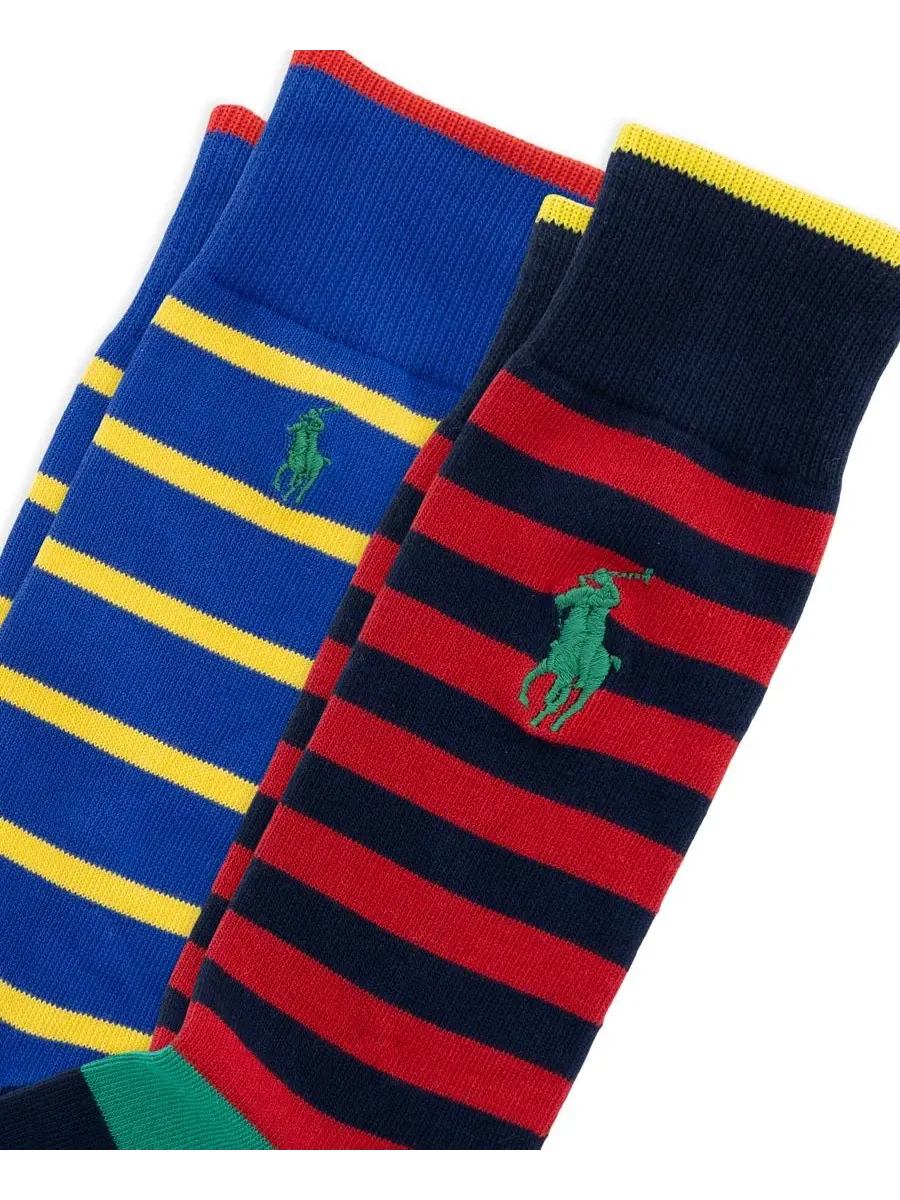 Мужские полосатые носки, комплект из 2 штук Polo Ralph Lauren — изображение 2 из 3, красный/зеленый/синий