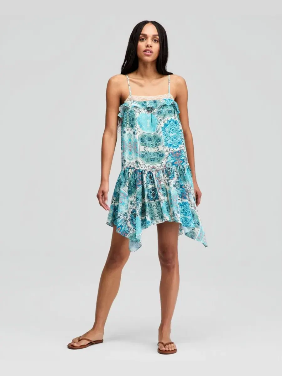 Платье-мини без рукавов с цветочным принтом Petite Square Neck Floral Mini Dress And Now This — изображение 1 из 5, синий