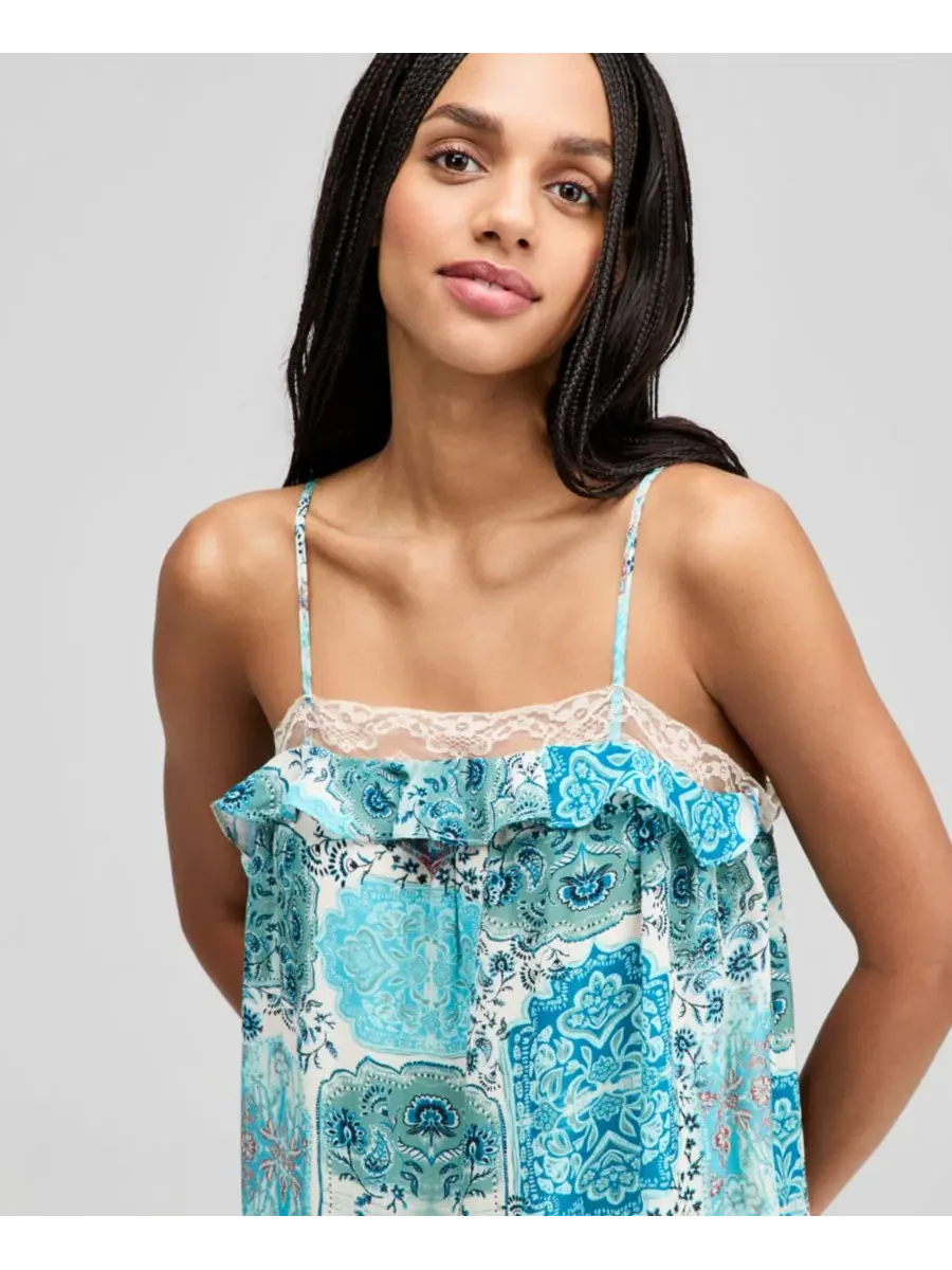 Платье-мини без рукавов с цветочным принтом Petite Square Neck Floral Mini Dress And Now This — изображение 2 из 5, синий