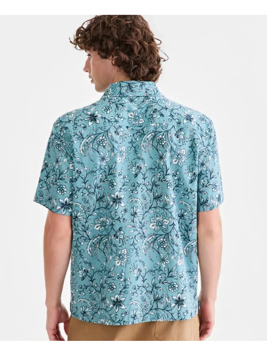 Мужская рубашка из льна с принтом, модель Floral-Print Camp Shirt Sun + Stone — изображение 2 из 4, зеленый