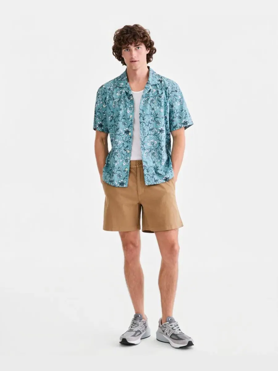 Мужская рубашка из льна с принтом, модель Floral-Print Camp Shirt Sun + Stone — изображение 4 из 4, зеленый
