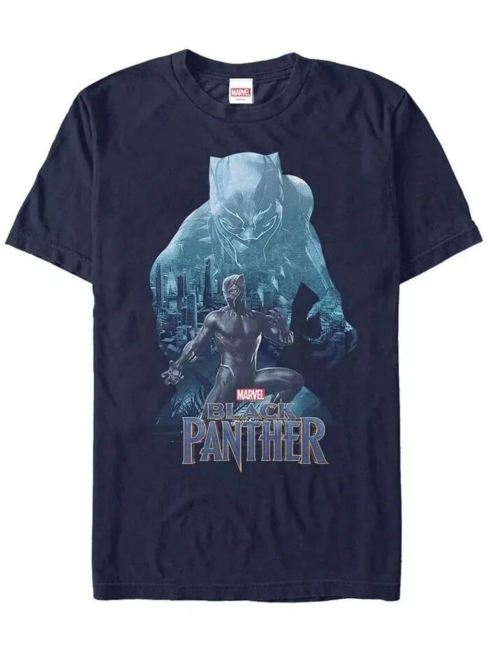 Футболка с коротким рукавом Marvel Men's Black Panther Blue Panther Silhouette Pose Fifth Sun — изображение 1 из 1