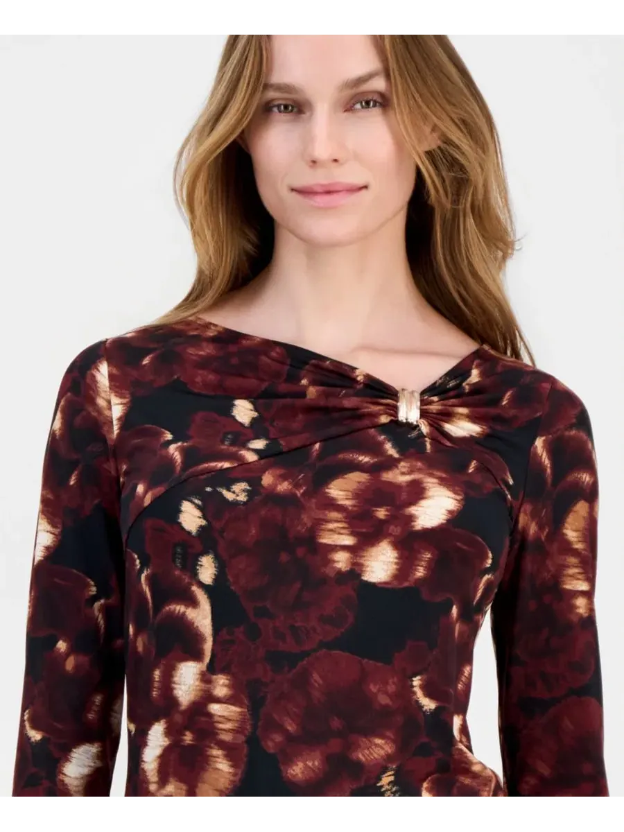 Блуза с принтом, 3/4 рукав Anne Klein — изображение 3 из 4, черный мульти