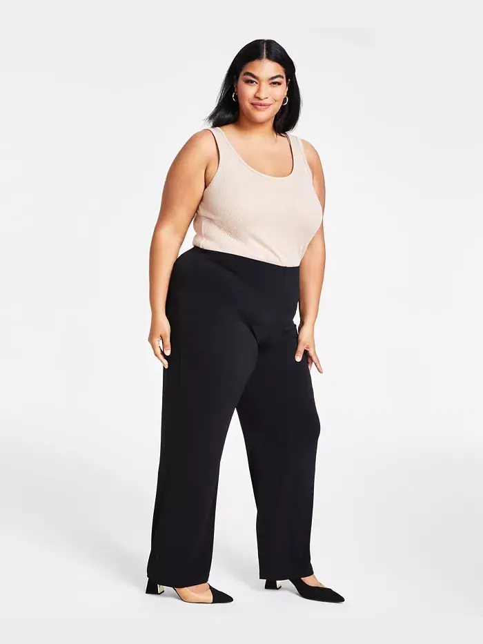 Широкие брюки на резинке Plus и Petite Plus Size JM Collection — изображение 3 из 4, глубокий черный
