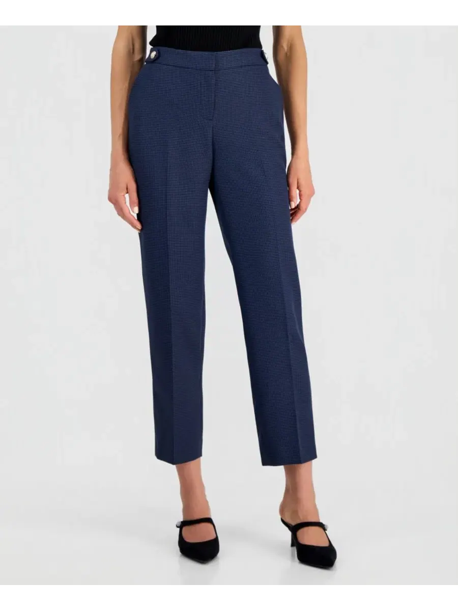 Брюки женские с принтом в клетку, модель Mini-Check-Print Mid-Rise Ankle Pants Kasper