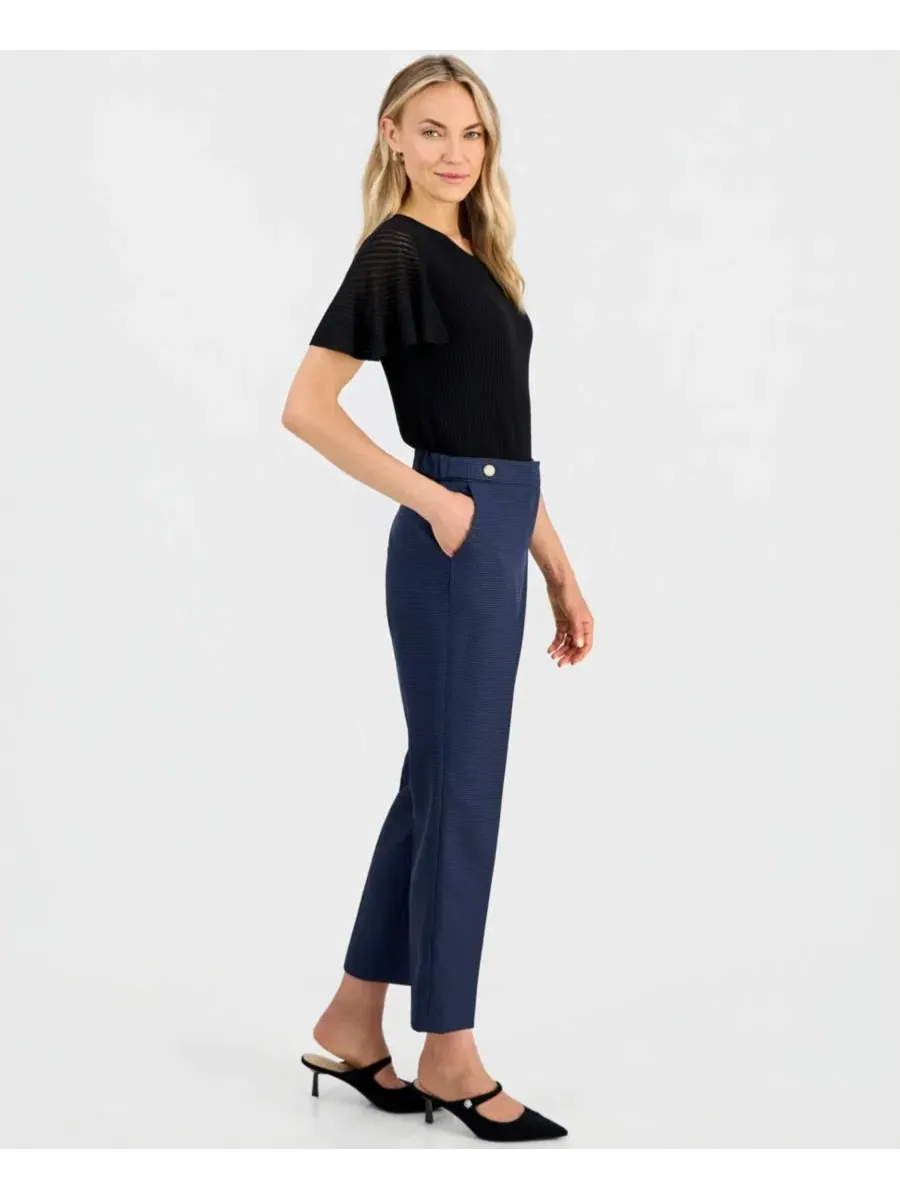 Брюки женские с принтом в клетку, модель Mini-Check-Print Mid-Rise Ankle Pants Kasper — изображение 3 из 7, синий/черный