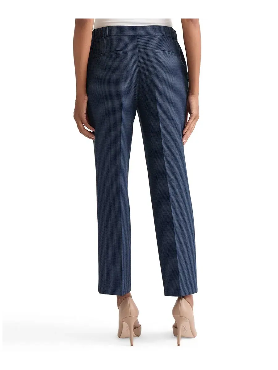 Брюки женские с принтом в клетку, модель Mini-Check-Print Mid-Rise Ankle Pants Kasper — изображение 5 из 7, синий/черный