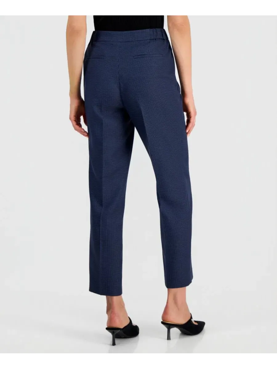 Брюки женские с принтом в клетку, модель Mini-Check-Print Mid-Rise Ankle Pants Kasper — изображение 6 из 7, синий/черный