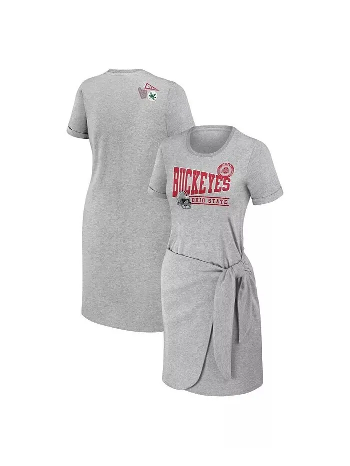 Женское платье-футболка с завязками Heather Grey Ohio State Buckeyes Wear By Erin Andrews — изображение 1 из 3, серый