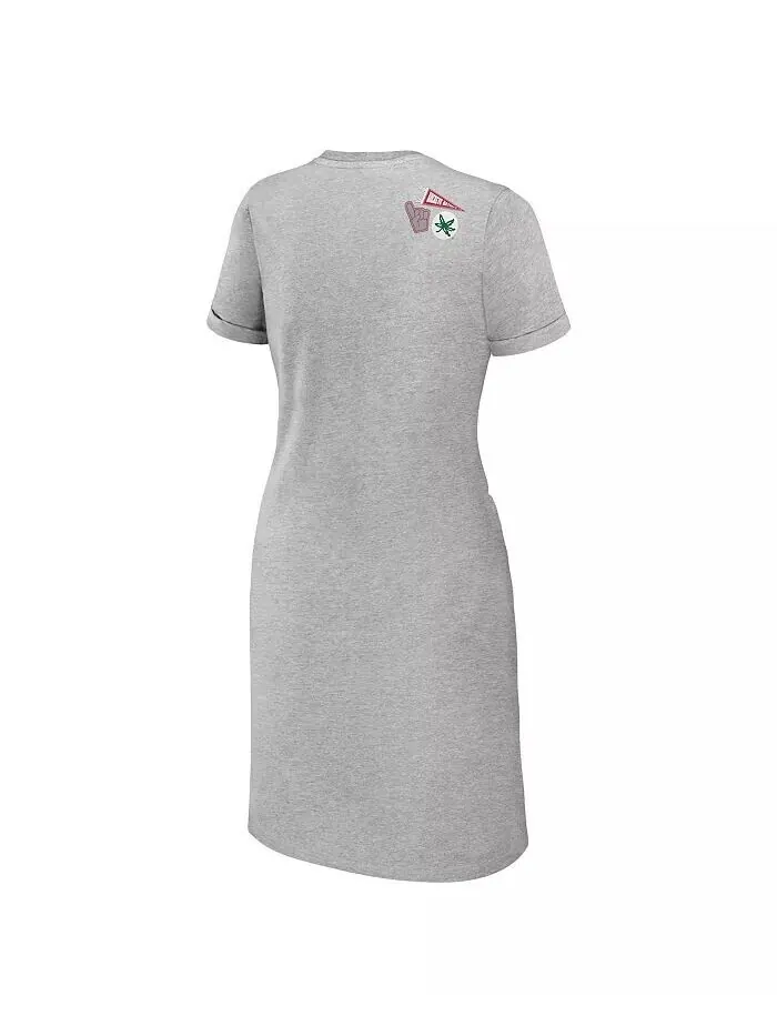 Женское платье-футболка с завязками Heather Grey Ohio State Buckeyes Wear By Erin Andrews — изображение 3 из 3, серый