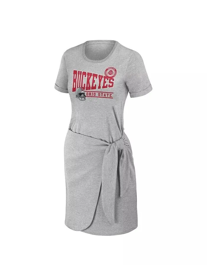 Женское платье-футболка Heather Gray Ohio State Buckeyes Knotted WEAR by Erin Andrews — изображение 2 из 3
