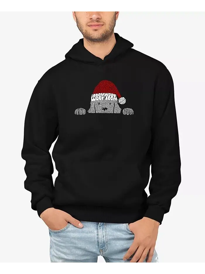 Мужская рождественская толстовка с капюшоном Peeking Dog Word Art LA Pop Art — изображение 1 из 5, черный