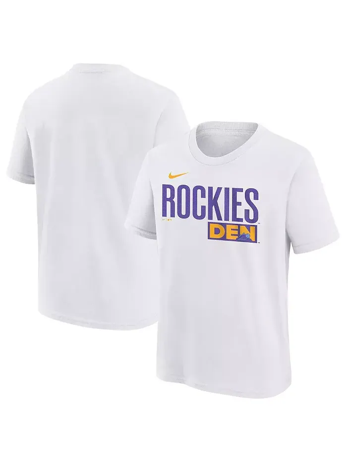 Футболка с принтом Colorado Rockies 2025 City Connect Wordmark для мальчиков и девочек — изображение 1 из 3, белый