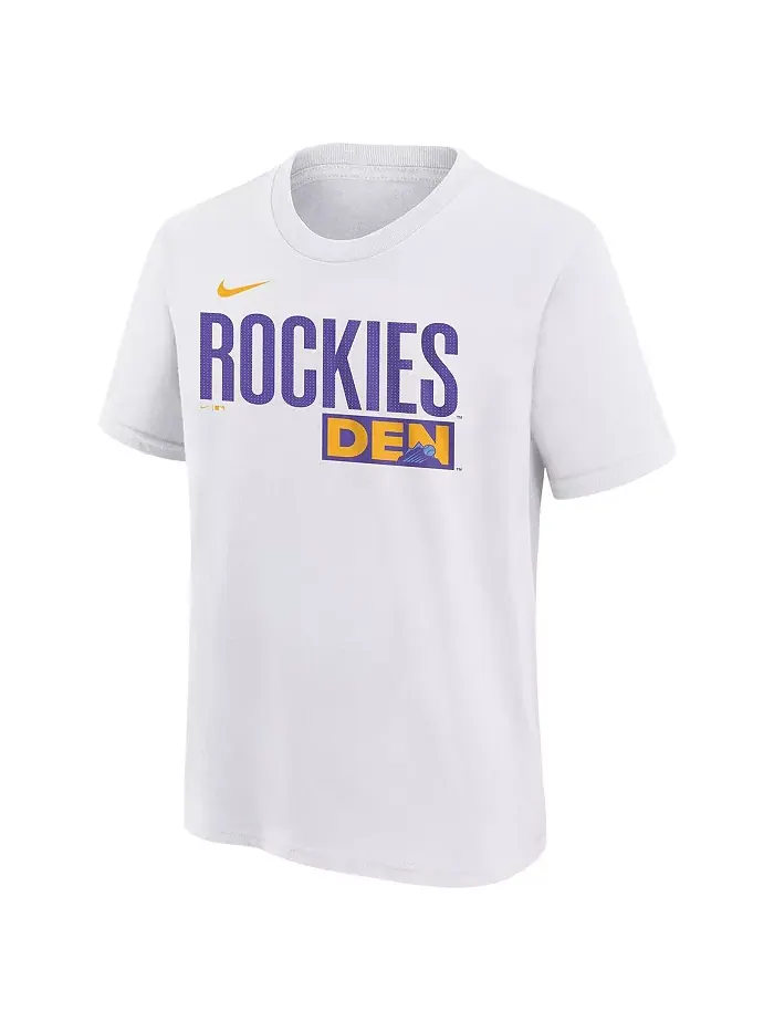 Футболка с принтом Colorado Rockies 2025 City Connect Wordmark для мальчиков и девочек — изображение 3 из 3, белый