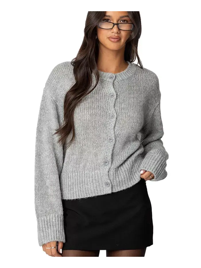 Женский вязаный кардиган Freida Fuzzy Knit Edikted — изображение 1 из 5, серый