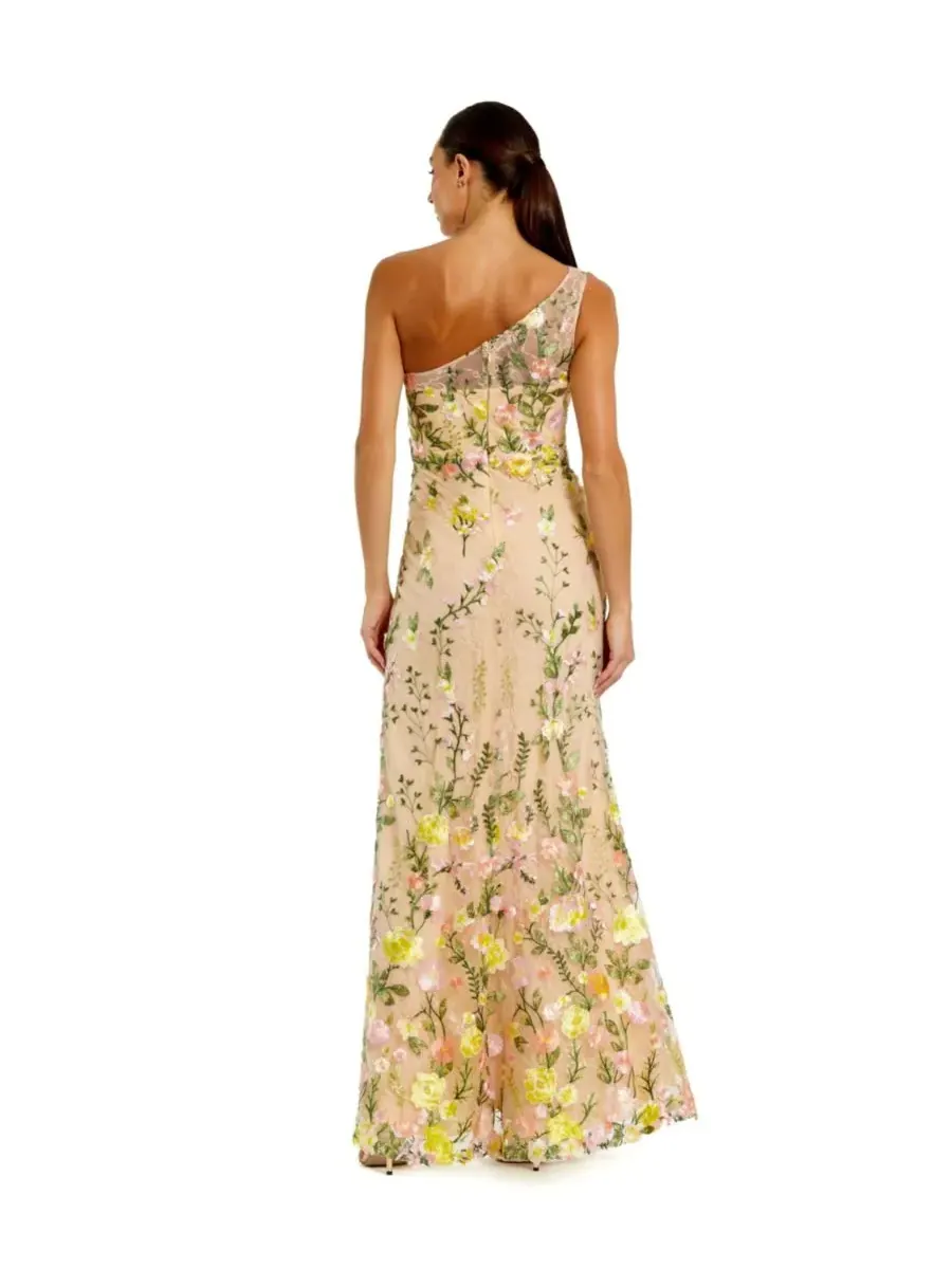 Mac Duggal Платье-платье Petite One Shlouder Lace Embroidered Gown Dress — изображение 2 из 3, желтый мульти