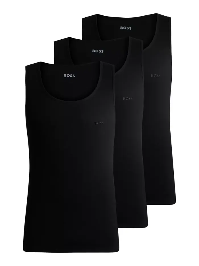 Мужские майки классические ребристые, 3 шт Hugo Boss — изображение 1 из 5, черный