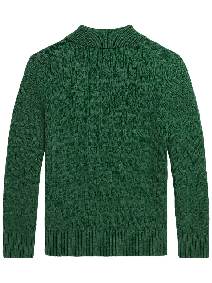 Свитер из хлопка с косами, с длинным рукавом, поло Polo Ralph Lauren — изображение 2 из 3, зеленый