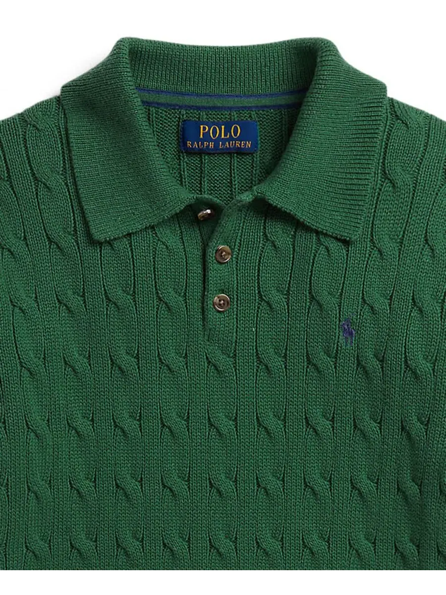 Свитер из хлопка с косами, с длинным рукавом, поло Polo Ralph Lauren — изображение 3 из 3, зеленый