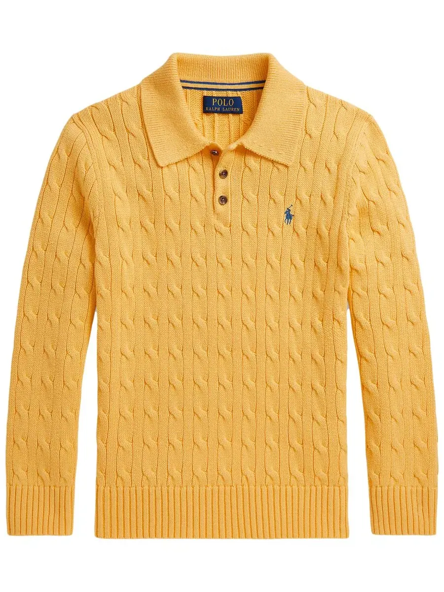 Свитер из хлопка с косами Polo Ralph Lauren — изображение 1 из 3, желтый