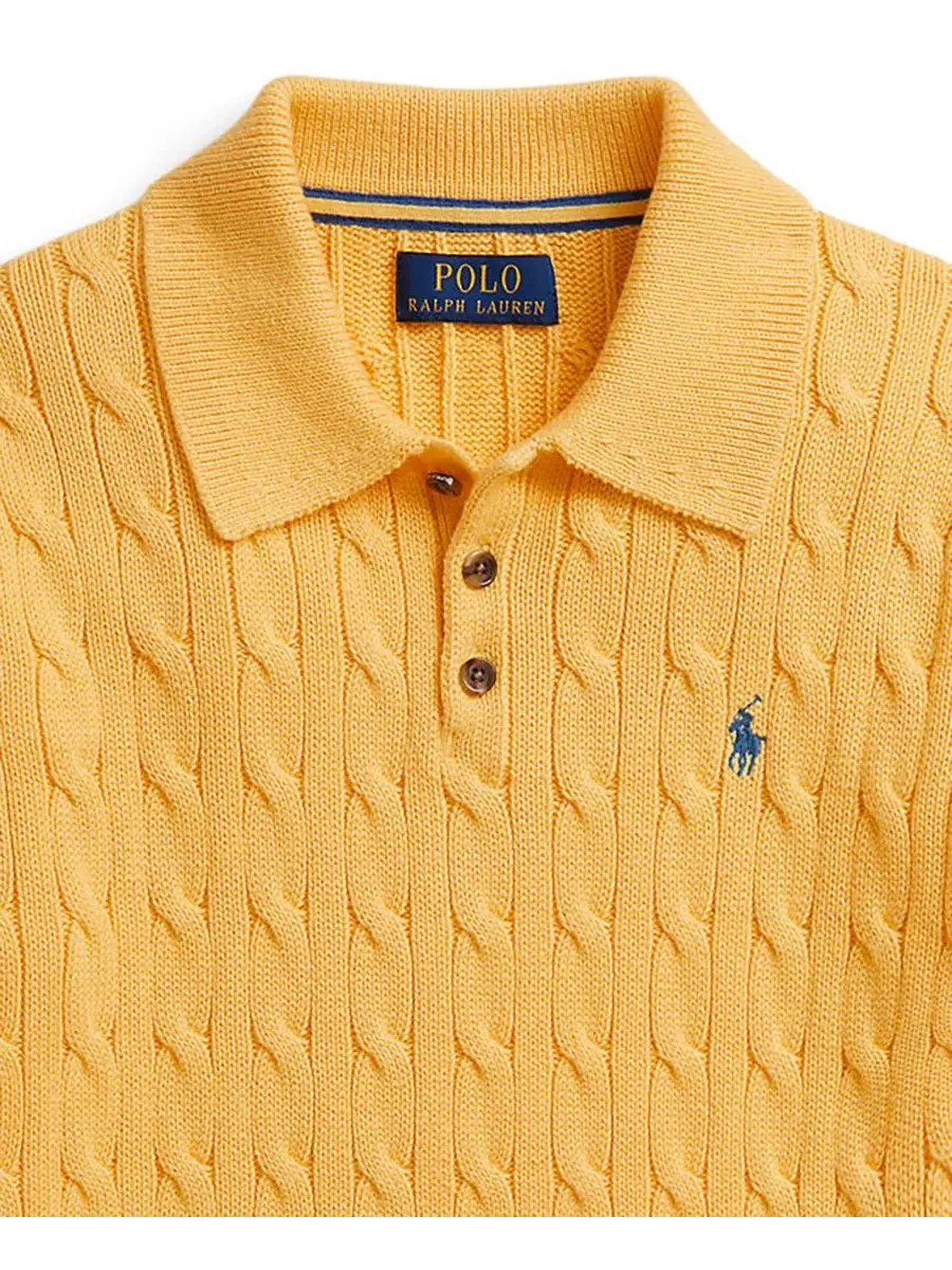Свитер из хлопка с косами Polo Ralph Lauren — изображение 3 из 3, желтый