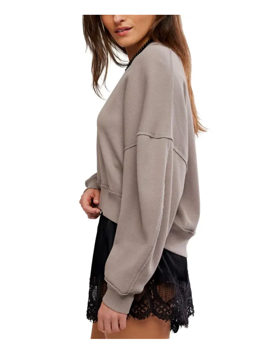 Футболка-кроп с длинным рукавом Skyline Thermal Free People, Petrified Wood — изображение 3 из 5