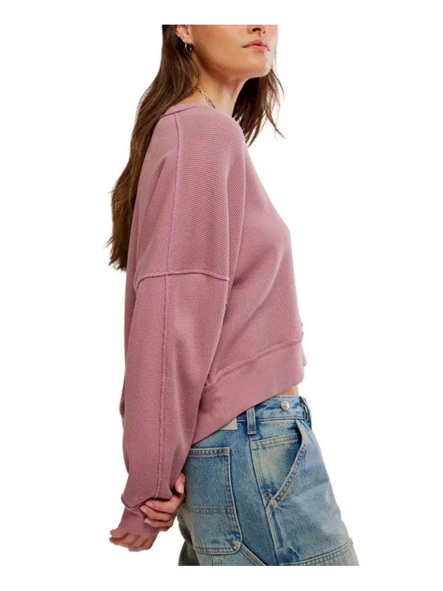 Футболка с длинным рукавом Skyline Thermal Cropped Long-Sleeve Free People — изображение 3 из 5, розовый