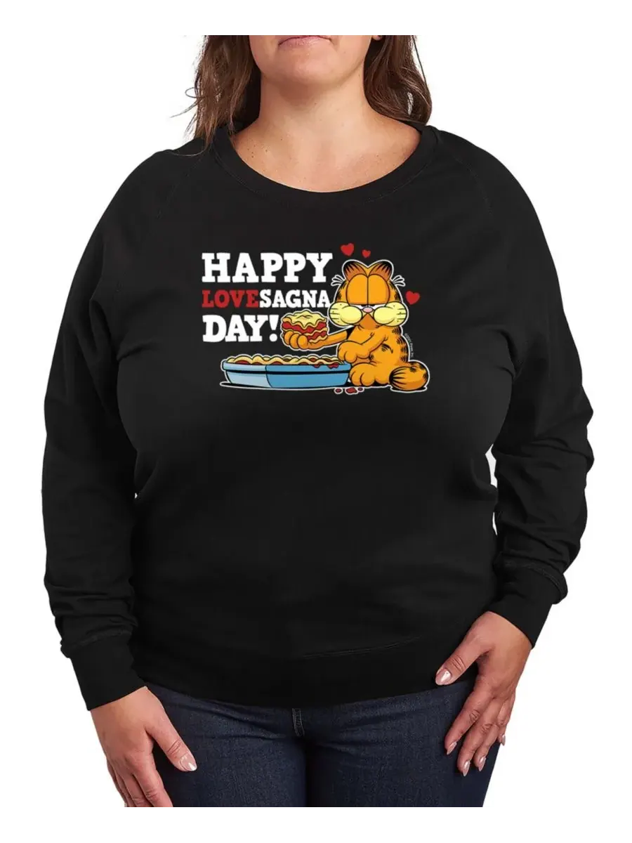 Женская футболка с длинными рукавами Garfield Happy Lovesagna Day из французской махровой ткани — изображение 1 из 3, черный