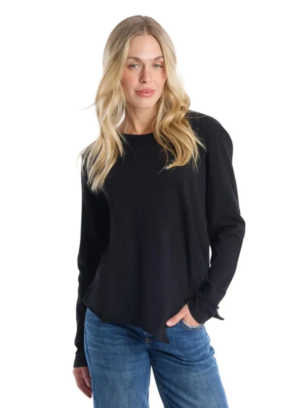 Женская футболка с длинным рукавом и асимметричным низом WILT Clothing — изображение 1 из 5, черный