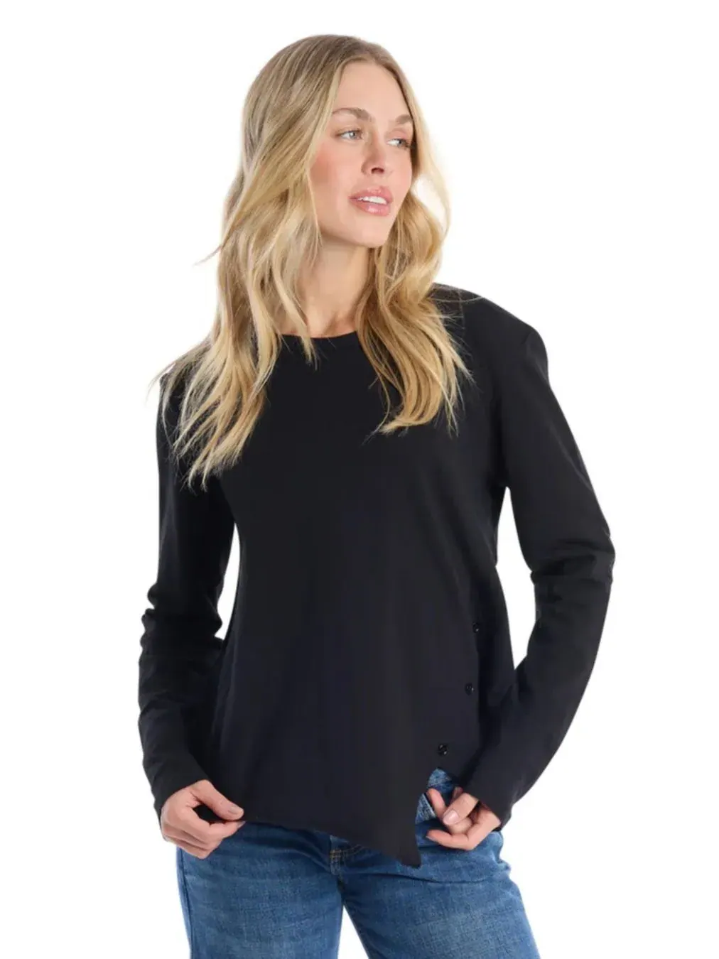 Женская футболка с длинным рукавом и асимметричным низом WILT Clothing — изображение 3 из 5, черный