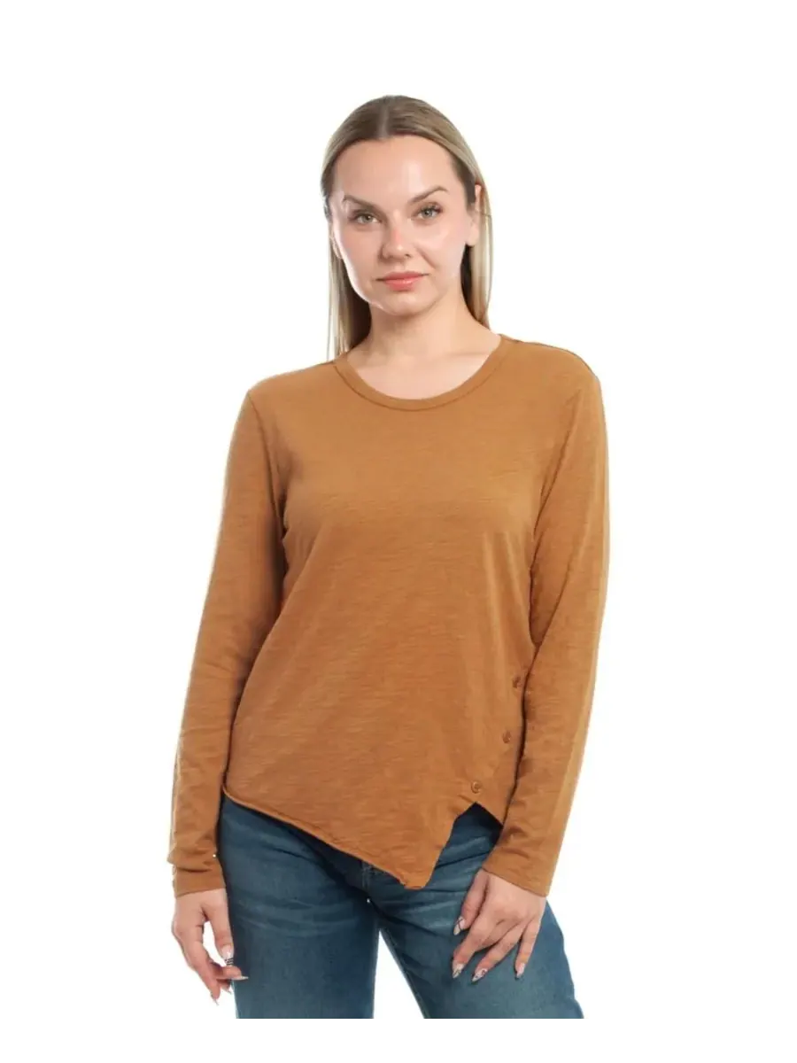 Женская футболка с длинным рукавом и асимметричным низом WILT Clothing — изображение 1 из 4, коричневый