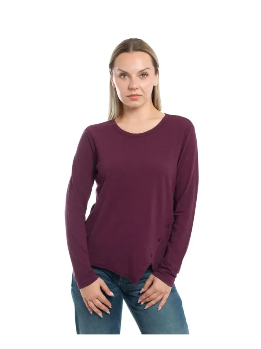 Женская футболка с длинным рукавом и асимметричным низом WILT Clothing, темно-fig — изображение 1 из 5, фиолетовый