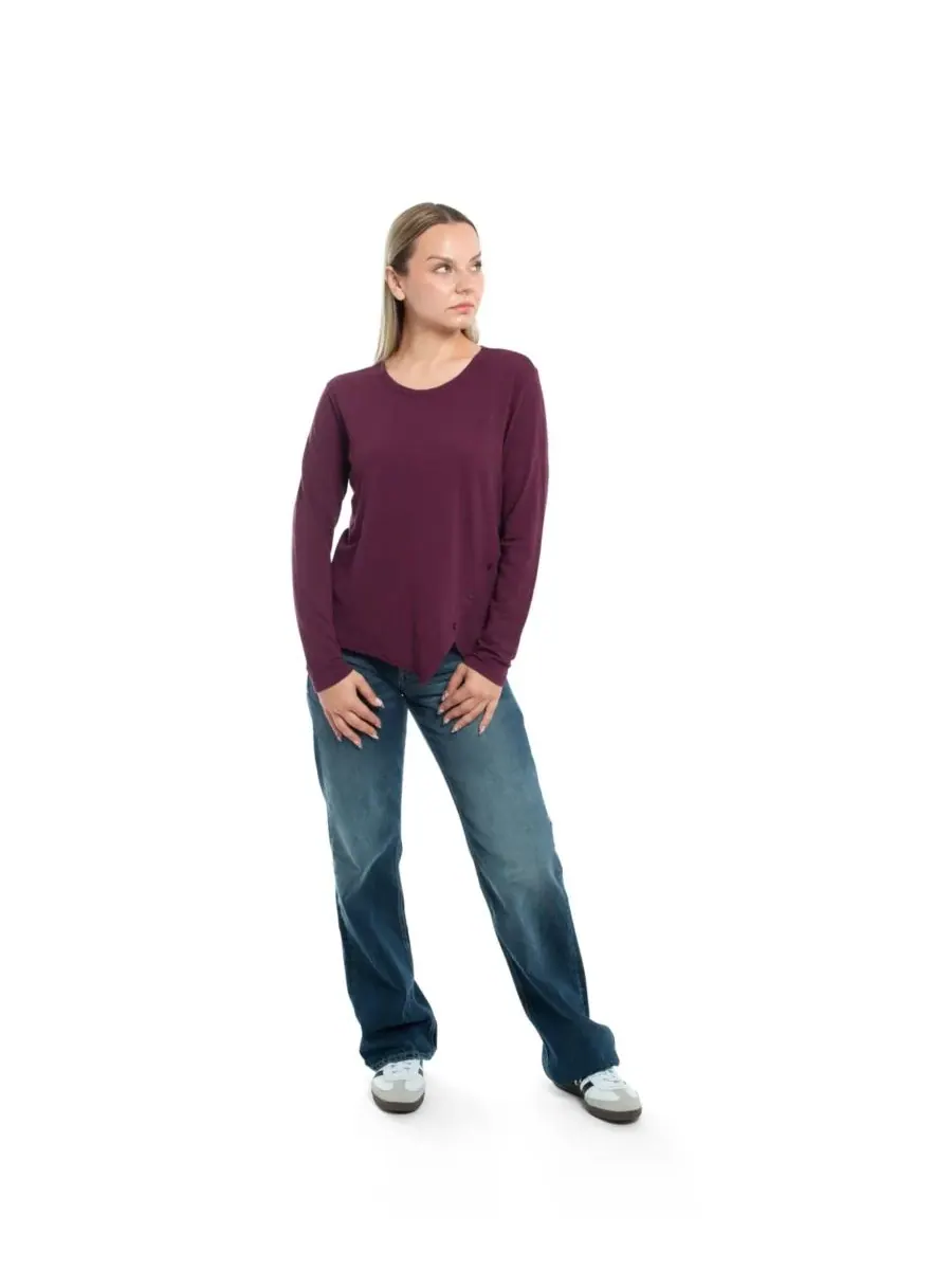 Женская футболка с длинным рукавом и асимметричным низом WILT Clothing, темно-fig — изображение 3 из 5, фиолетовый