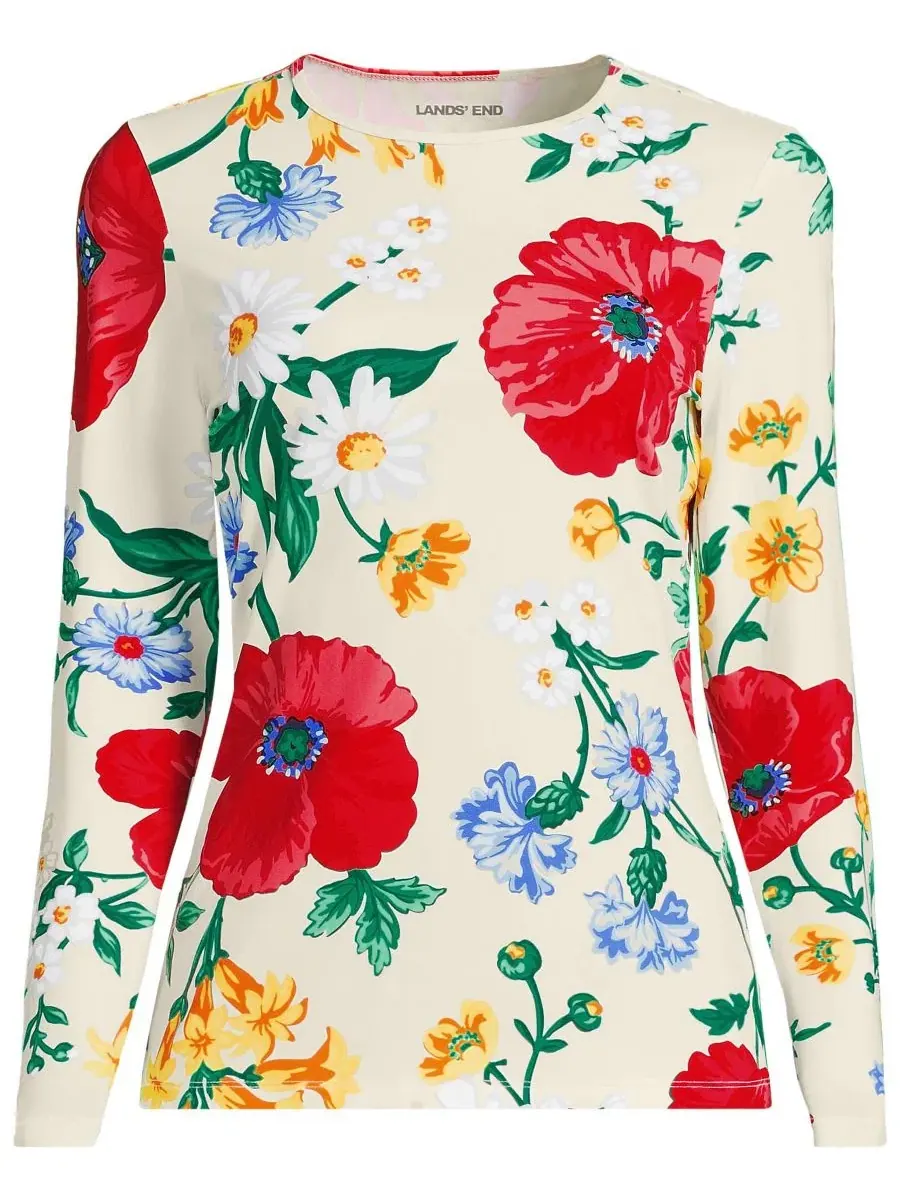 Женская футболка с длинным рукавом с принтом Sunshade UPF 50 Quick Dry Lands' End, Egret/Exploded — изображение 3 из 3