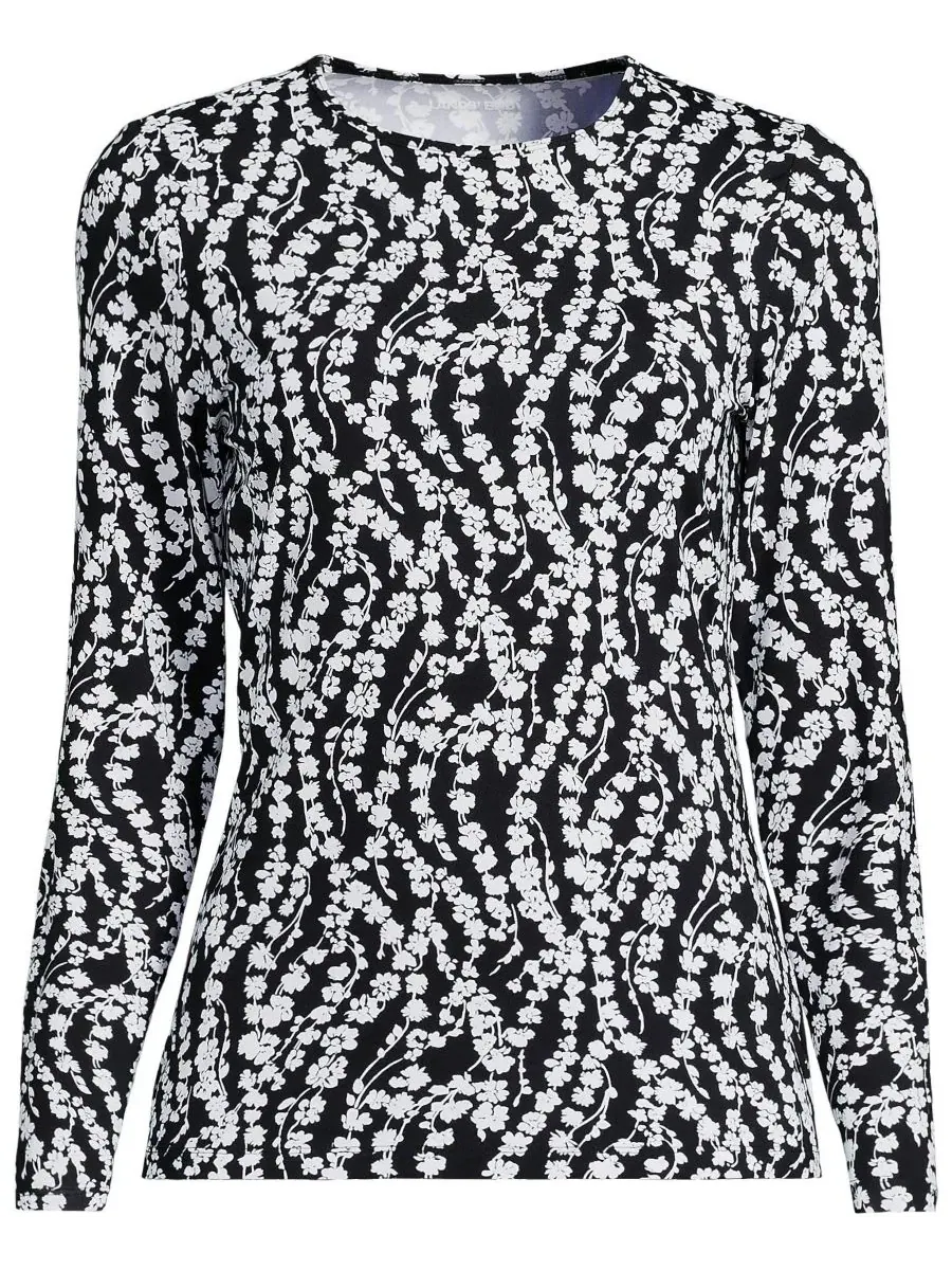 Женская футболка с длинным рукавом Sunshade UPF 50 Quick Dry Lands' End — изображение 3 из 4, черный/белый
