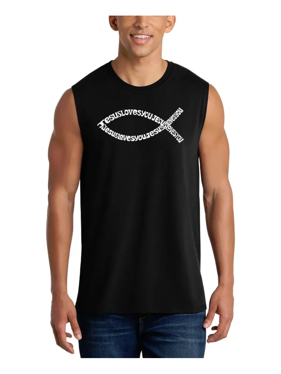 Майка без рукавов с принтом Jesus Fish Symbol Design LA Pop Art — изображение 1 из 4, черный