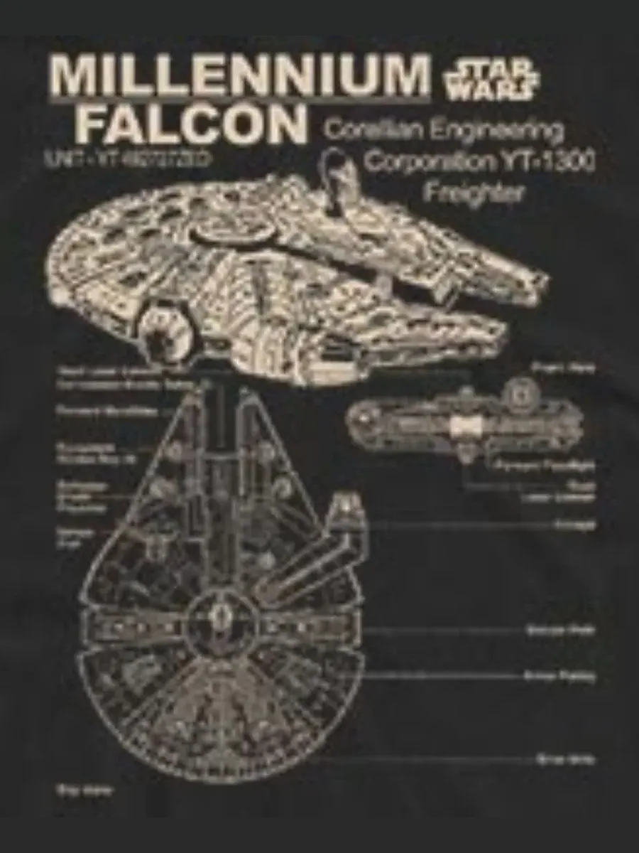 Мужская майка с принтом Star Wars Millennium Falcon Technical Schematic Fifth Sun — изображение 3 из 3, черный
