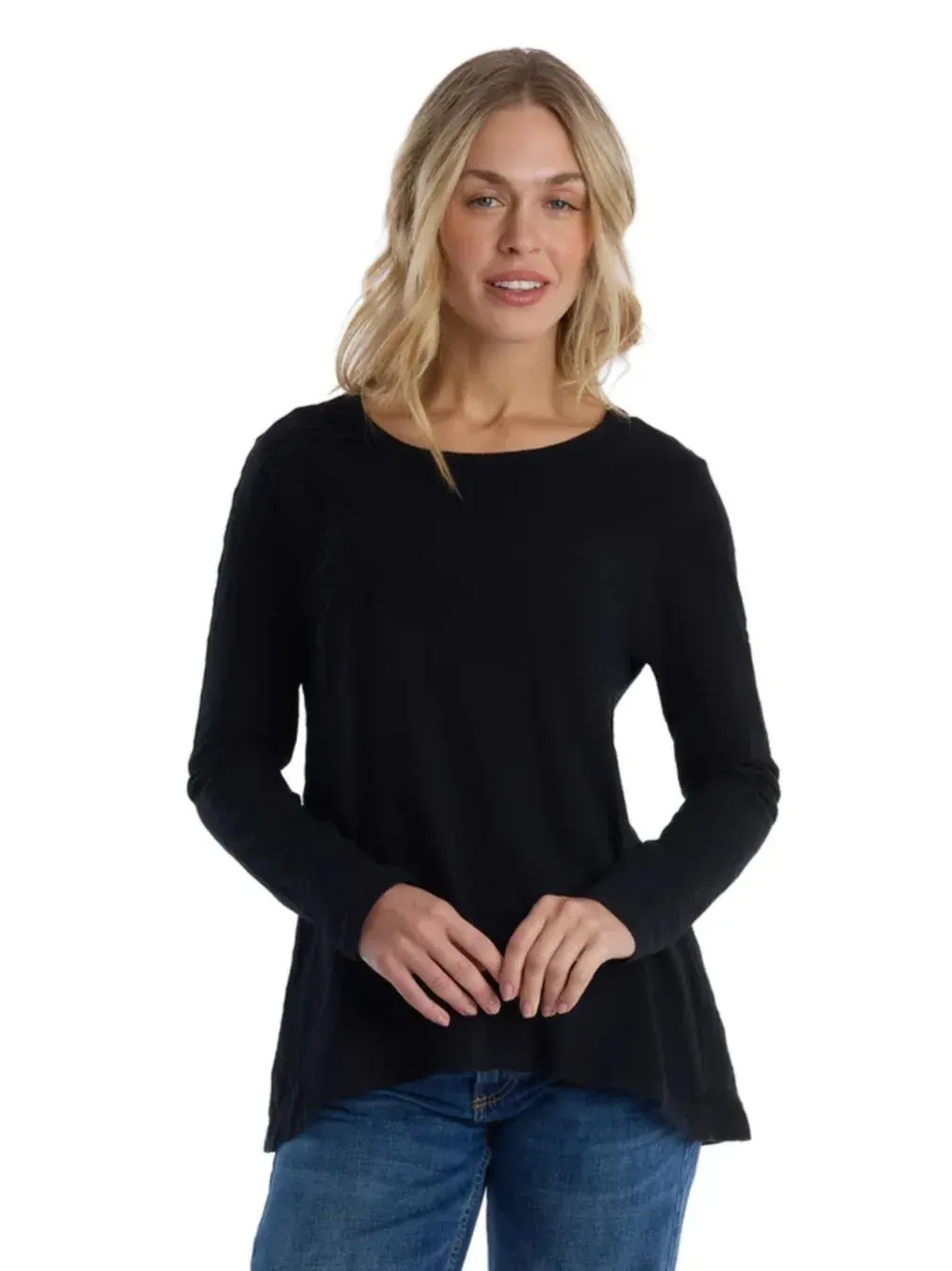 Женская футболка с широким вырезом и длинными рукавами WILT Clothing — изображение 1 из 4, черный