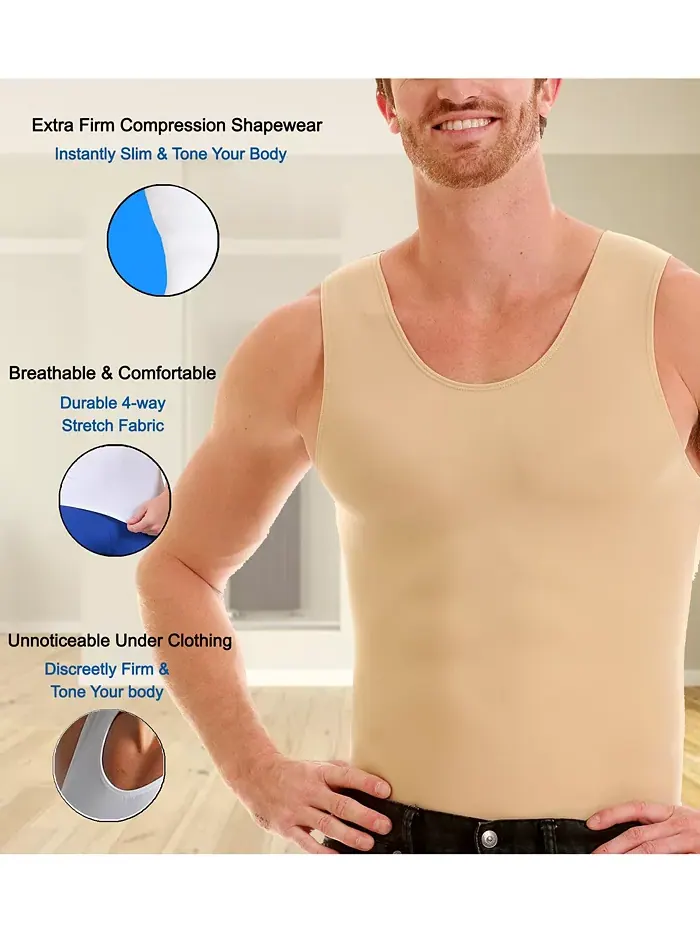 Мужская майка с компрессионным эффектом Insta Slim Big & Tall Instaslim — изображение 4 из 6, бежевый