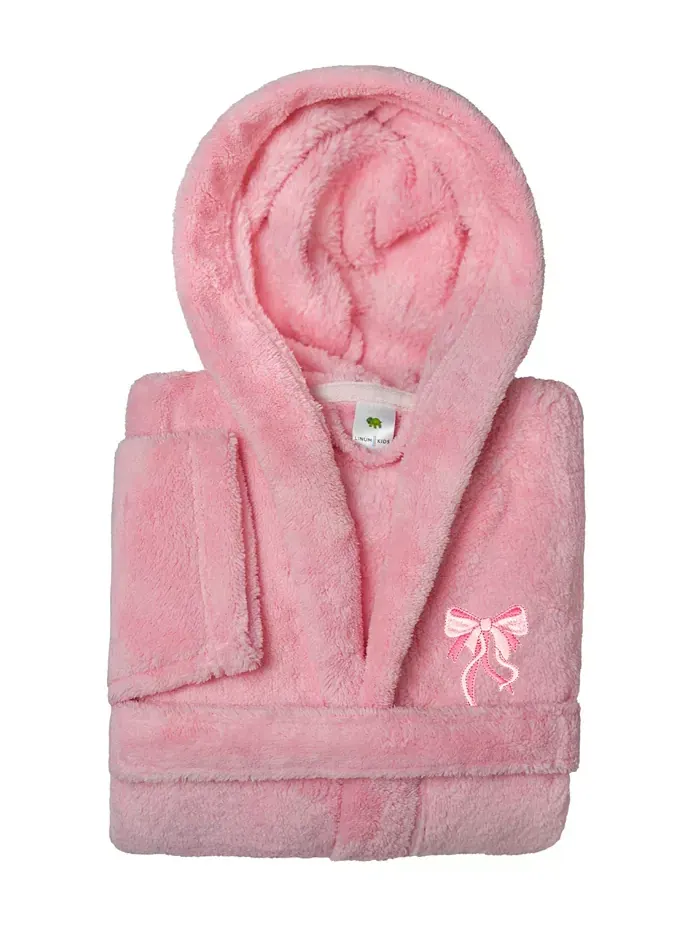 Детский плюшевый халат с капюшоном Kids Bow Super Plush Double Brushed Linum Home — изображение 3 из 3, розовый/розовый