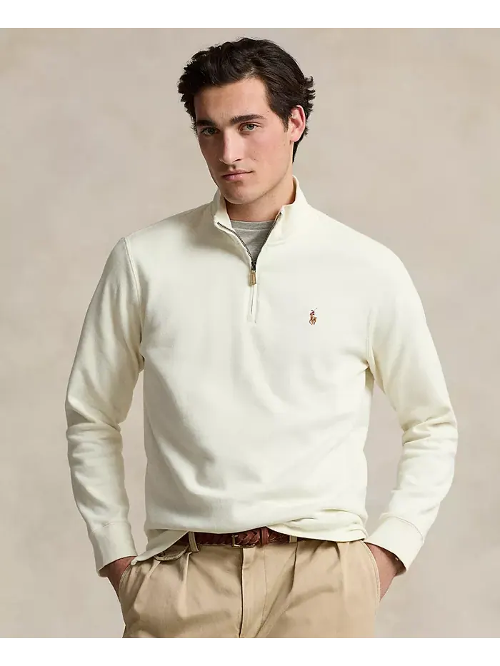 Мужской хлопковый свитер Estate-Rib с застежкой-молнией на четверть длины Polo Ralph Lauren — изображение 1 из 1, кремовый
