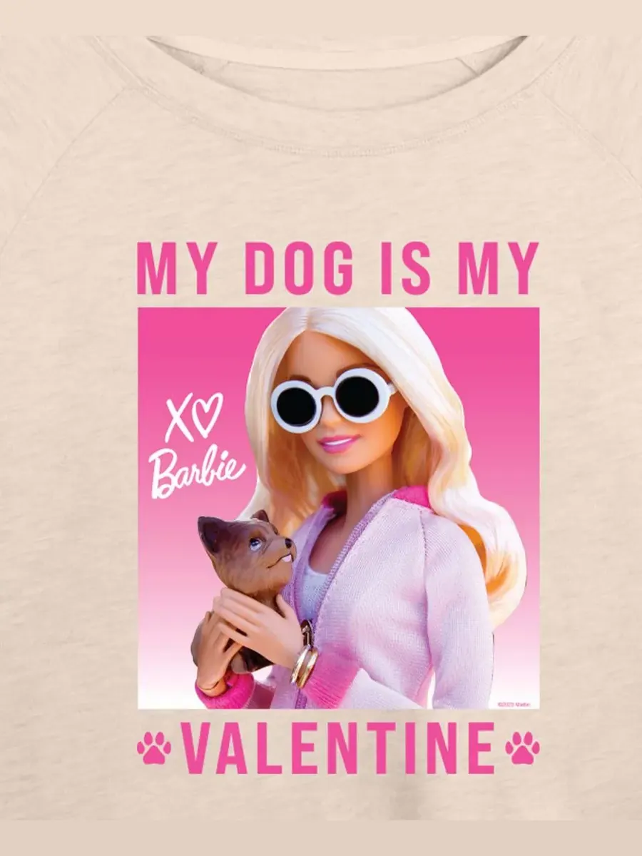 Женская футболка с длинными рукавами Barbie My Dog Is My Valentine из французской махровой ткани — изображение 2 из 3