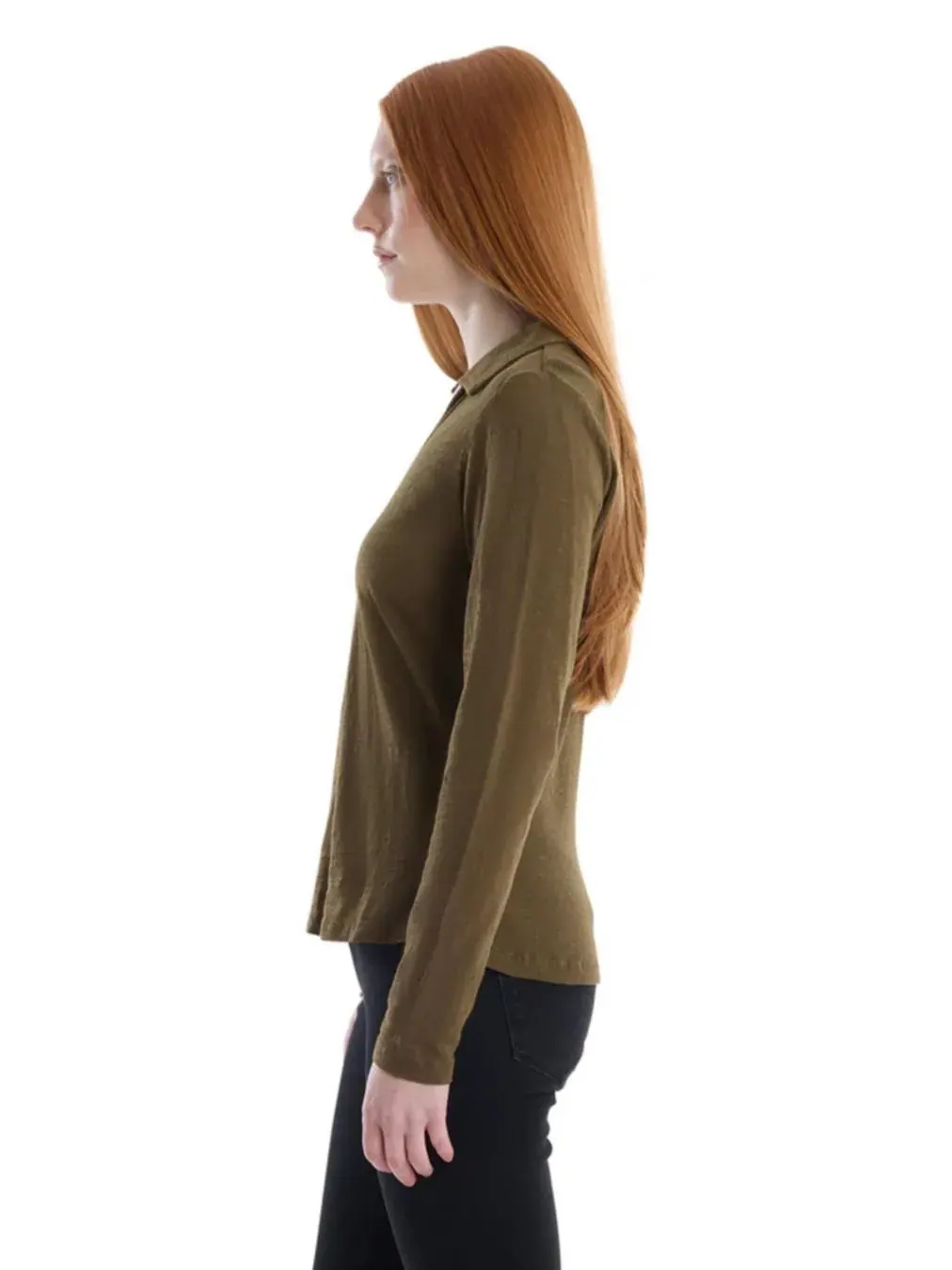 Женская футболка-поло с длинными рукавами и круглым вырезом WILT Clothing — изображение 3 из 6, темный оливковый
