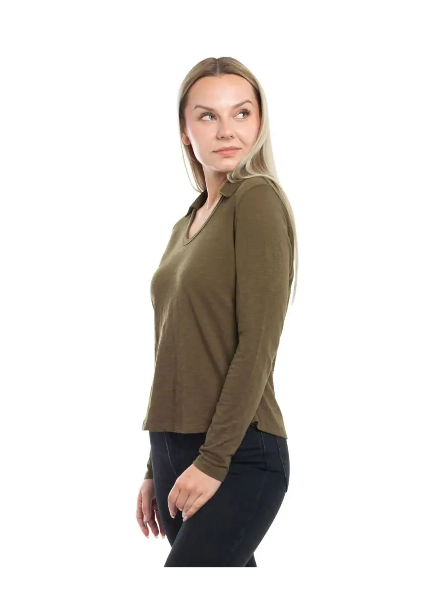 Женская футболка-поло с длинными рукавами и круглым вырезом WILT Clothing — изображение 5 из 6, темный оливковый