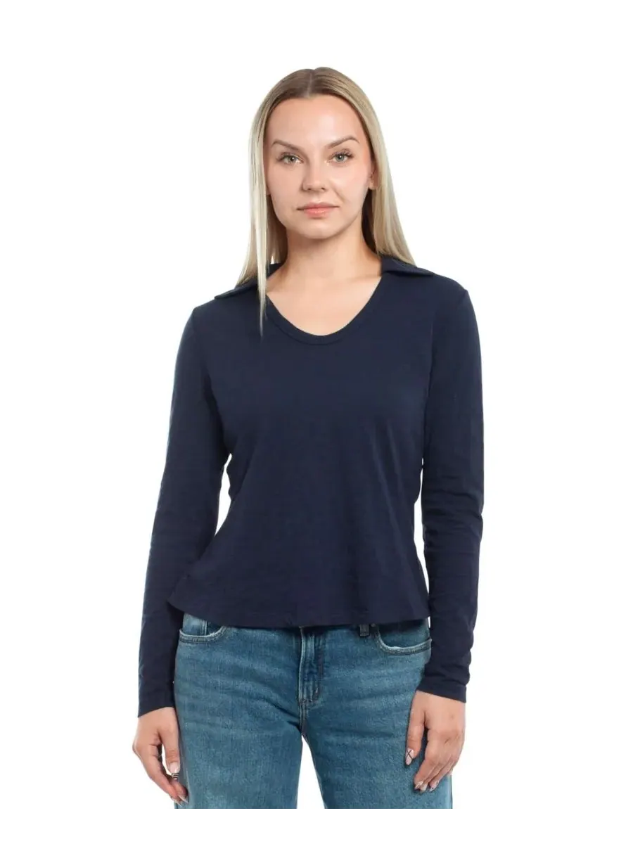 Женская футболка-поло с длинными рукавами и круглым вырезом WILT Clothing, Peacoat — изображение 1 из 4