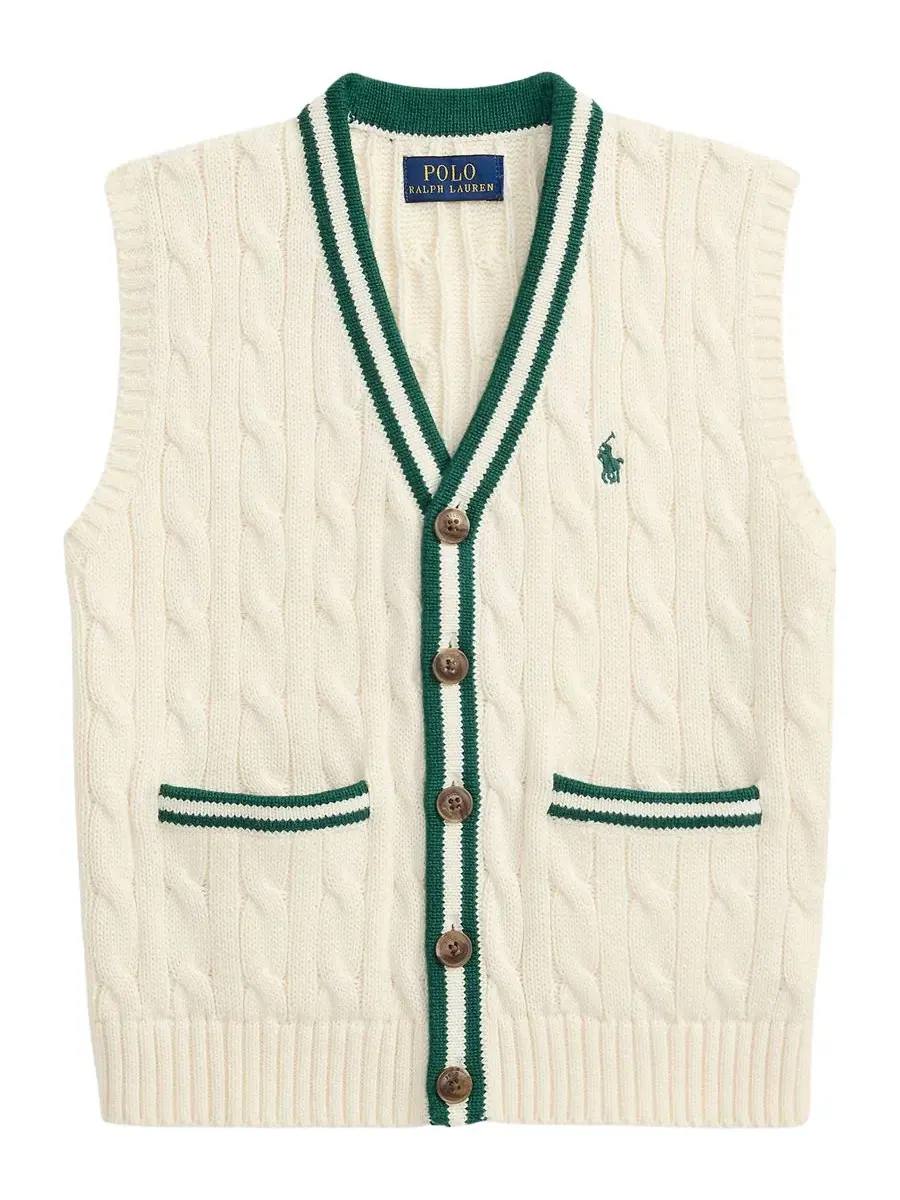 Жилет-свитер из хлопка с V-образным вырезом, без рукавов Polo Ralph Lauren — изображение 1 из 3, кремовый