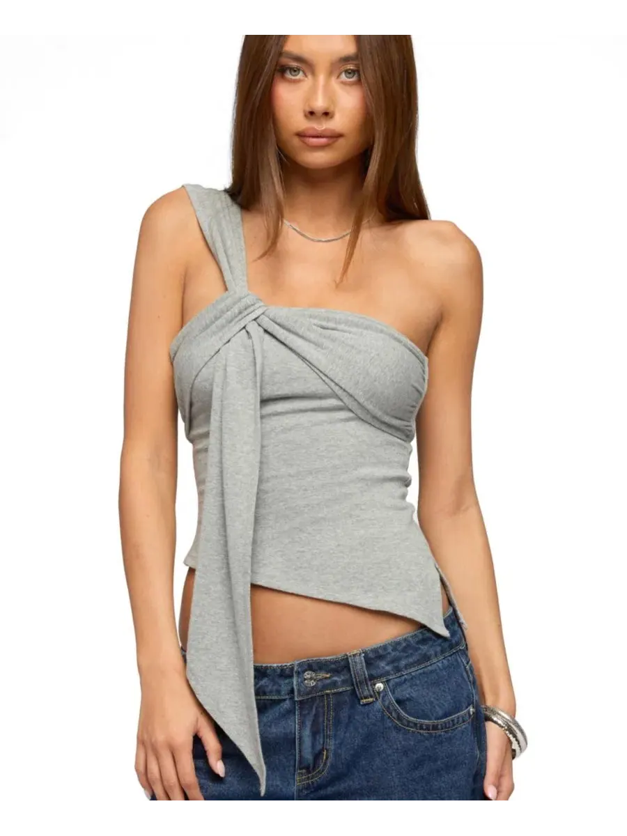 Топ с драпировкой на одно плечо без рукавов, модель Zoie Draped Tie One Shoulder Edikted — изображение 1 из 5, серый