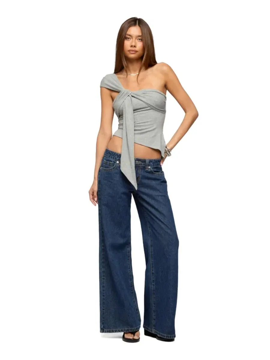 Топ с драпировкой на одно плечо без рукавов, модель Zoie Draped Tie One Shoulder Edikted — изображение 3 из 5, серый