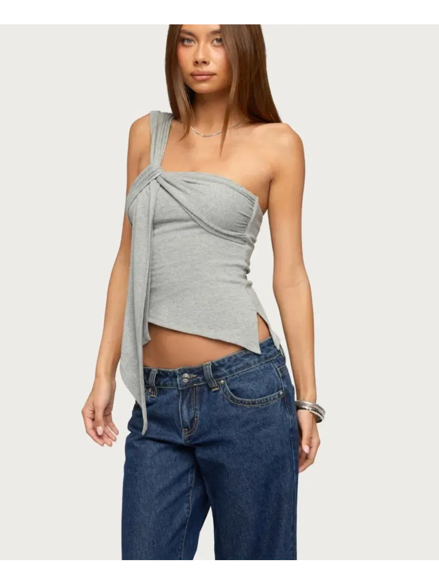 Топ с драпировкой на одно плечо без рукавов, модель Zoie Draped Tie One Shoulder Edikted — изображение 4 из 5, серый