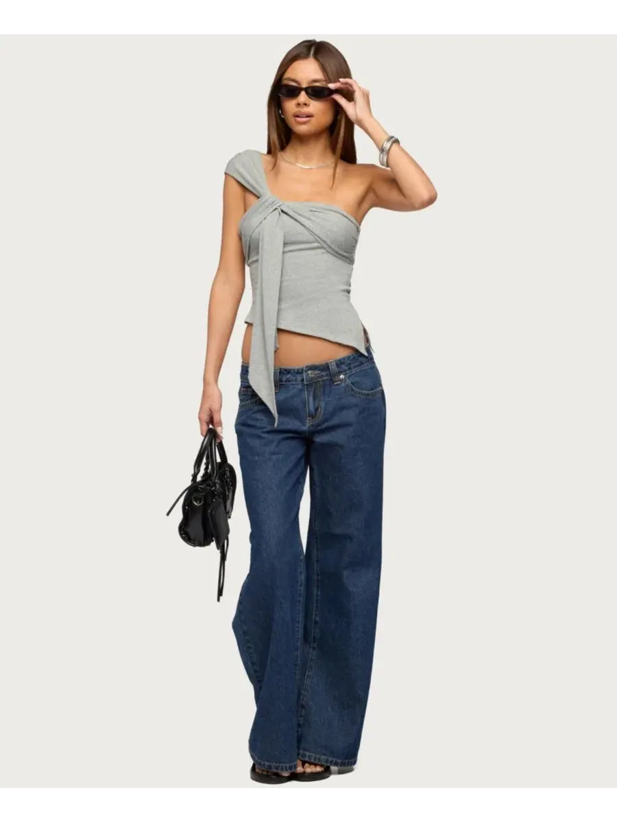 Топ с драпировкой на одно плечо без рукавов, модель Zoie Draped Tie One Shoulder Edikted — изображение 5 из 5, серый